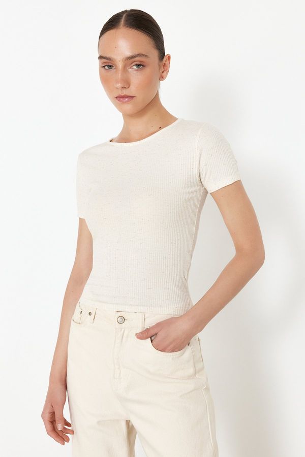 Trendyol Trendyol Ecru Linen Fitted/Fitted Stretch Knitted Blouse