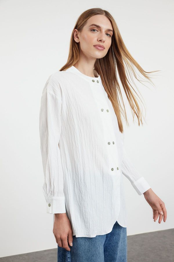 Trendyol Trendyol Ecru Linen Look Plain Woven Shirt