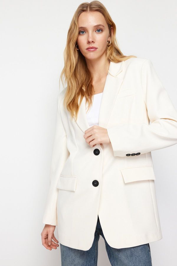 Trendyol Trendyol Ecru Oversize Basic Woven Blazer Jacket