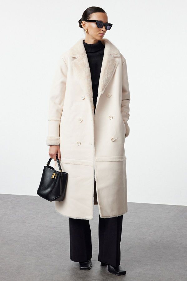 Trendyol Trendyol Ecru Oversize Belted Coat