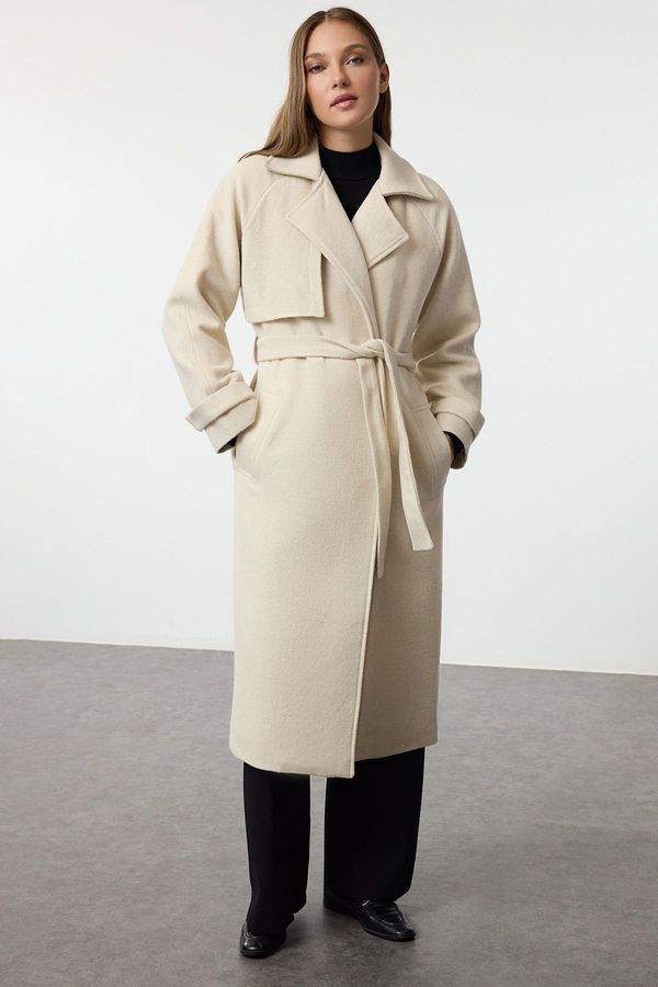 Trendyol Trendyol Ecru Oversize Long Wool Coat