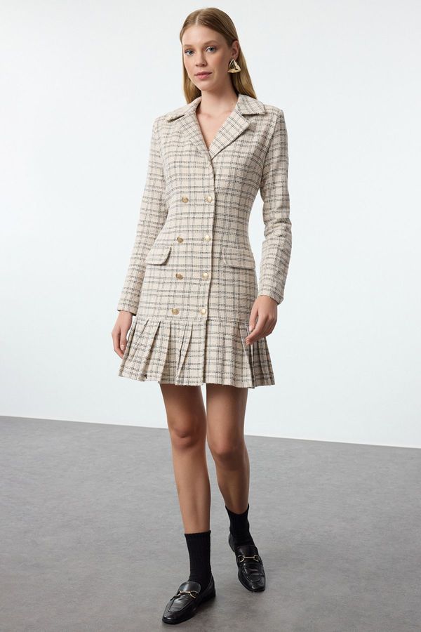 Trendyol Trendyol Ecru Plaid / Checkered Woven Dress