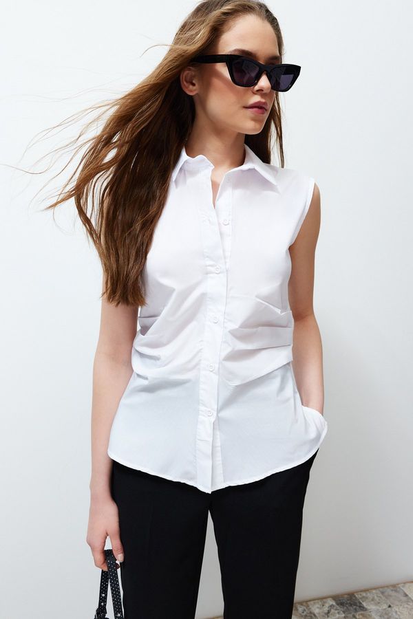 Trendyol Trendyol Ecru Pleated Fitted Woven Shirt