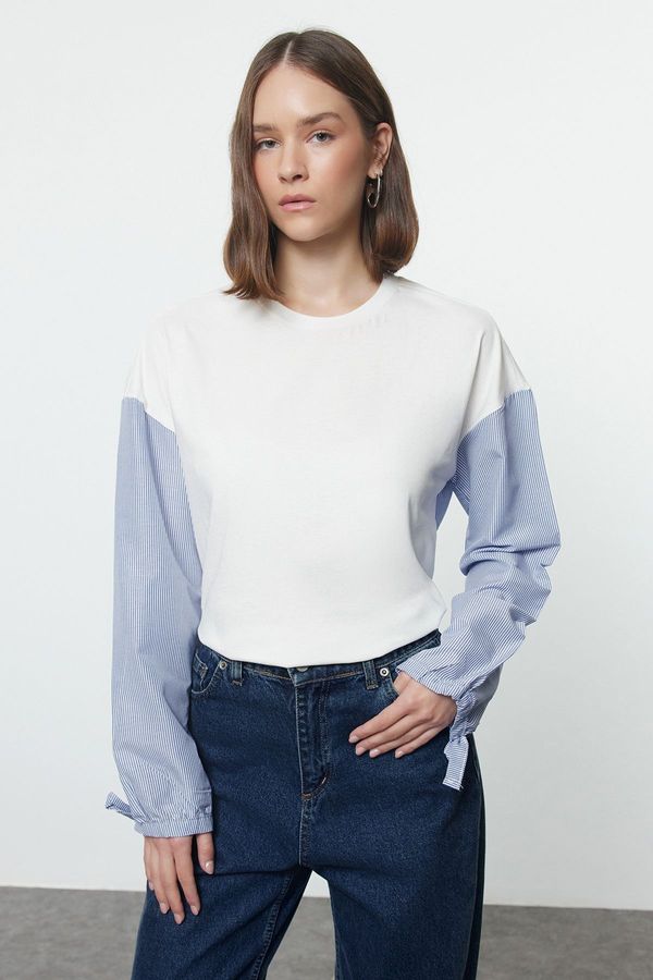 Trendyol Trendyol Ecru Poplin Detailed Relaxed Knitted Blouse