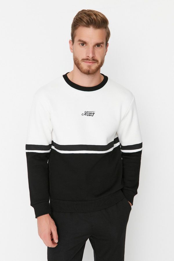 Trendyol Trendyol Ecru Regular/Normal Cut Long Sleeve Crew Neck Printed Paneled Sweatshirt