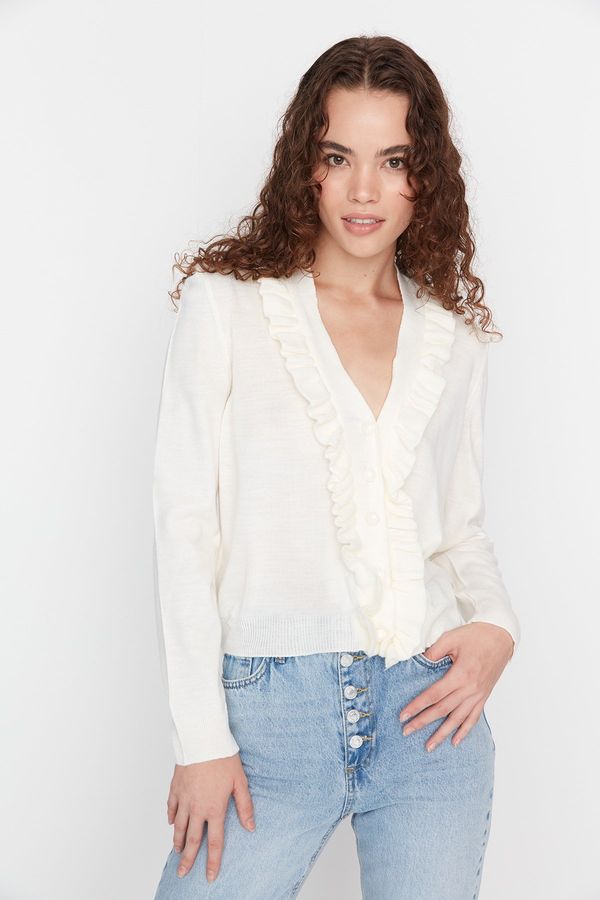 Trendyol Trendyol Ecru Ruffle Tricot Cardigan