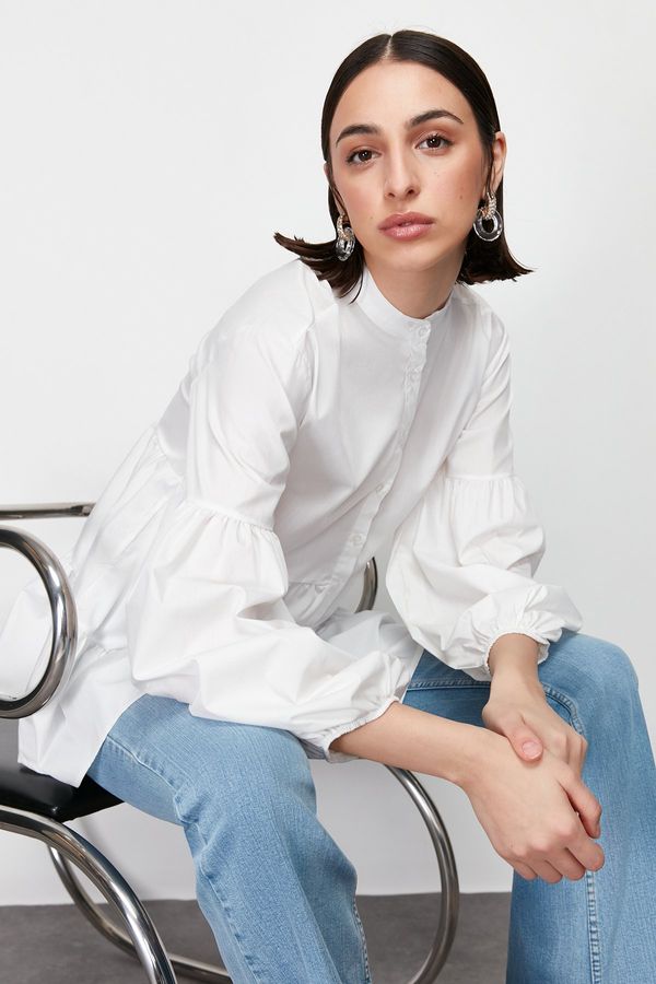 Trendyol Trendyol Ecru Skirt Layered Cotton Woven Shirt