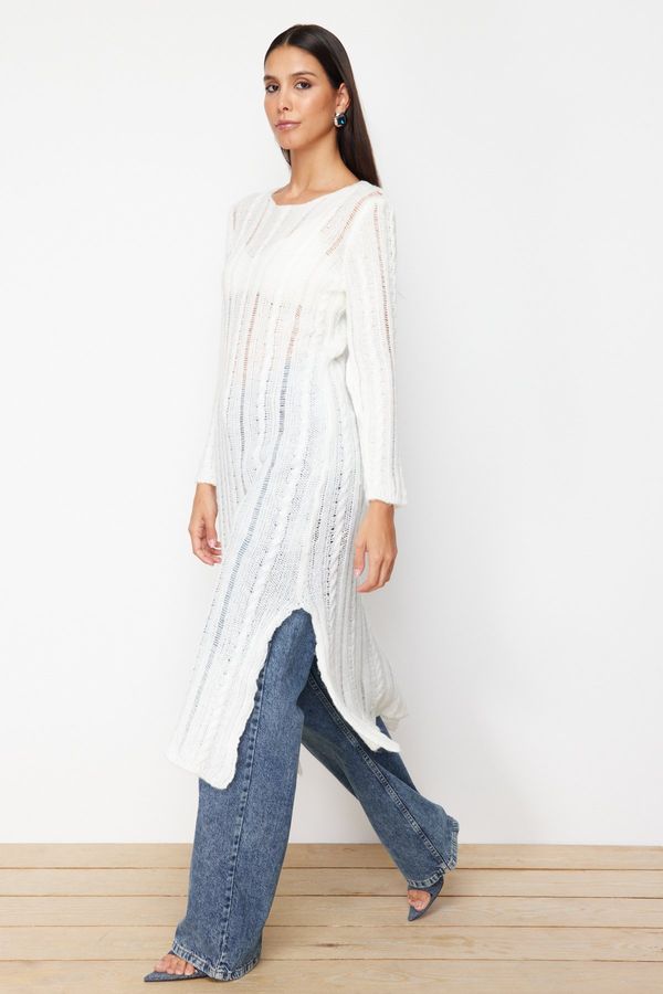 Trendyol Trendyol Ecru Soft Textured Loose Knit Detailed Knitwear Maxi Dress