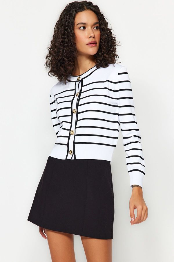 Trendyol Trendyol Ecru Striped Buttoned Knitwear Cardigan