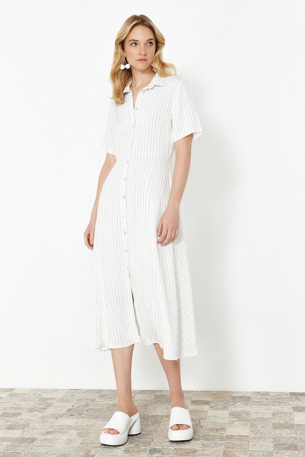 Trendyol Trendyol Ecru Striped Maxi Woven Shirt Dress