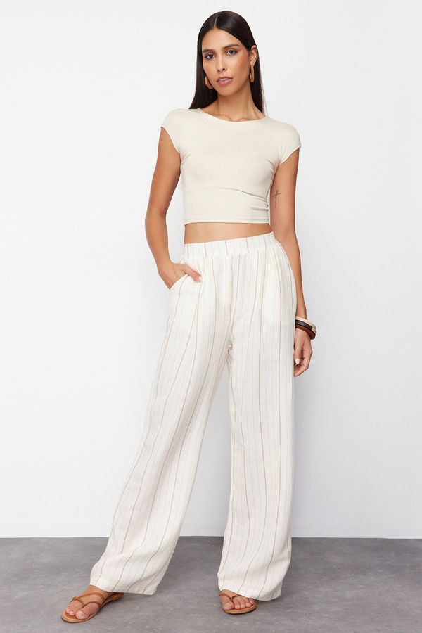 Trendyol Trendyol Ecru Striped Wide Leg Woven Trousers