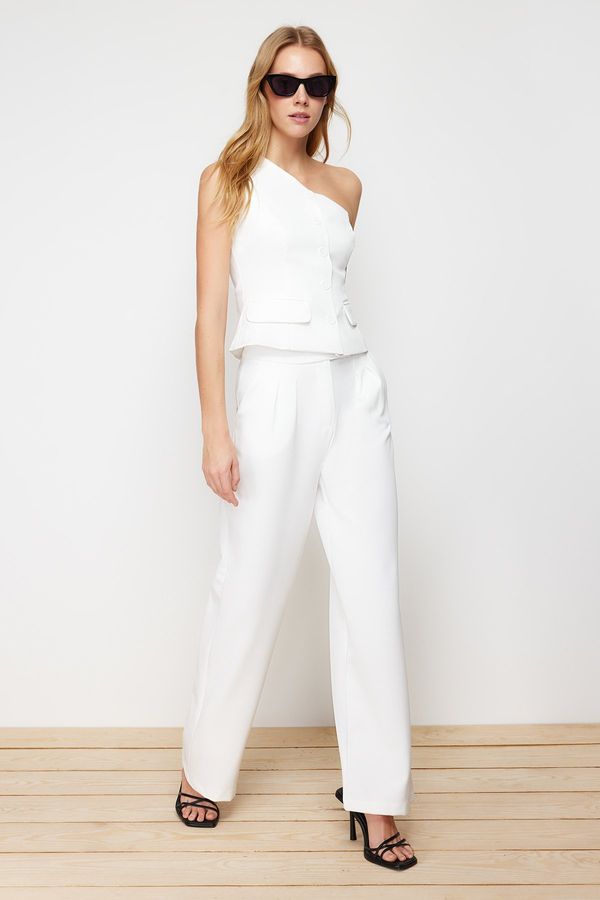 Trendyol Trendyol Ecru Wide Leg High Waist Woven Fabric Trousers