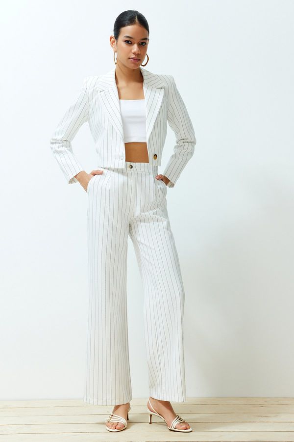 Trendyol Trendyol Ecru Wide Leg/Wide Leg Striped Woven Trousers