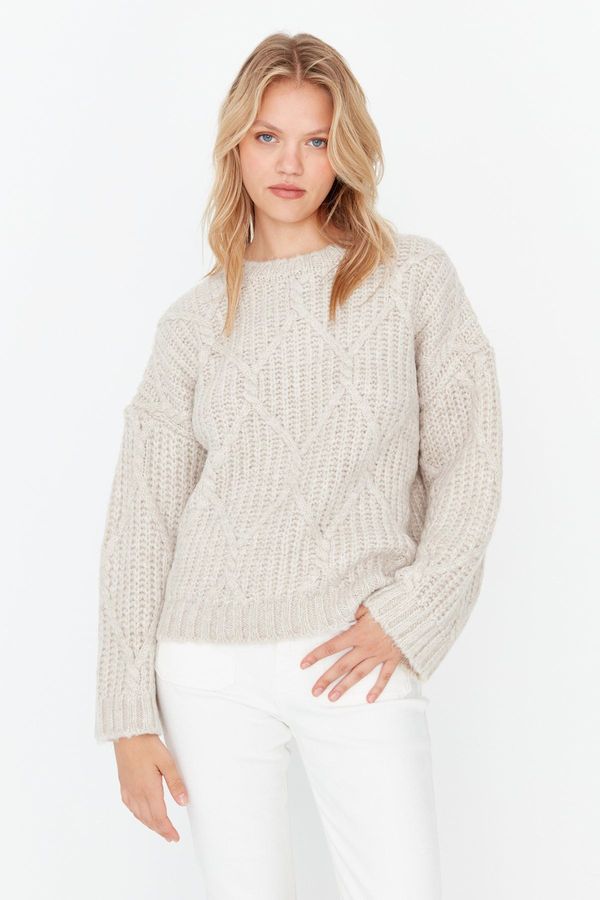 Trendyol Trendyol Ecru Wide Pattern Soft Texture Knitwear Sweater