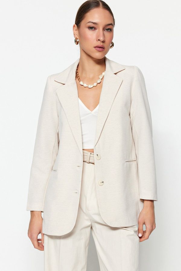 Trendyol Trendyol Ecru Woven Linen Look Lined Blazer Jacket