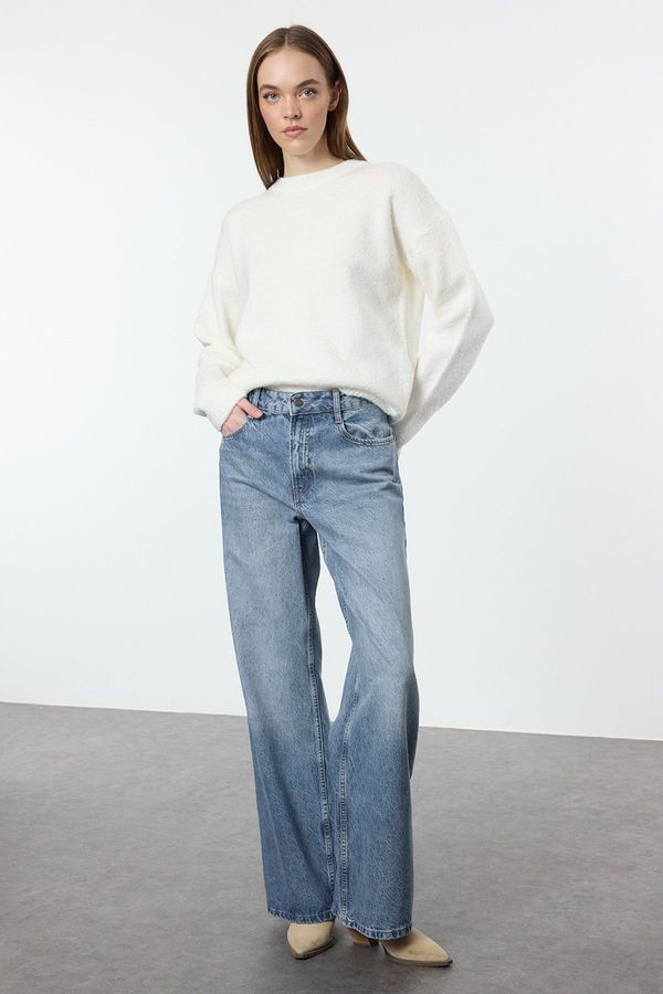 Trendyol Trendyol Ecru*001 Wide Pattern Boucle Striped Knitwear Sweater