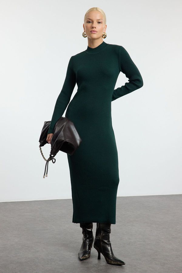 Trendyol Trendyol Emerald Green Basic Stand Collar Knitwear Dress