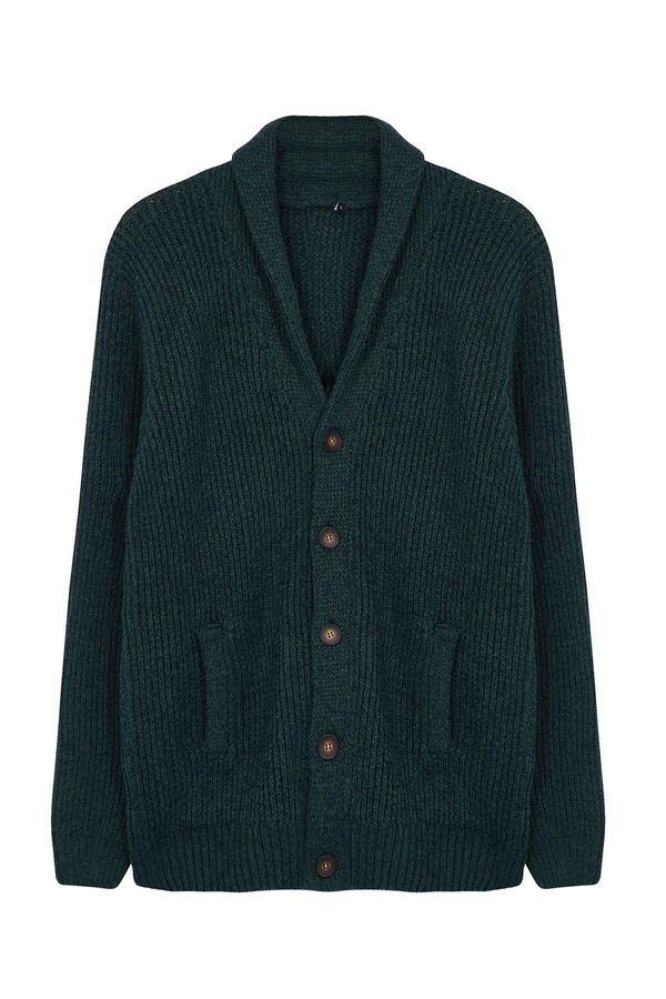 Trendyol Trendyol Emerald Green FL Men's Regular Shawl Collar Melted Knitwear Cardigan