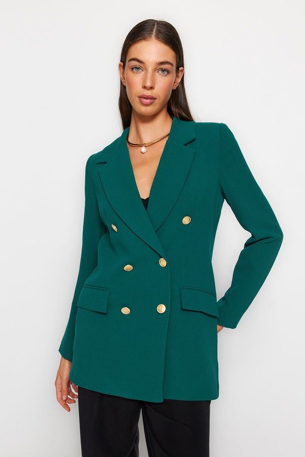 Trendyol Trendyol Emerald Green Oversize Lined Double Breasted Closure Woven Blazer Jacket