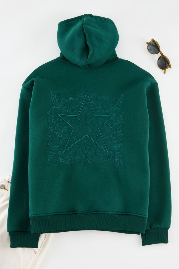 Trendyol Trendyol Emerald Green Oversize/Wide Cut Back Embroidered Detail Sweatshirt