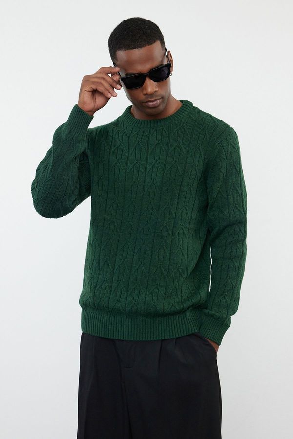 Trendyol Trendyol Emerald Green Regular Crew Neck Textured Knitwear Sweater