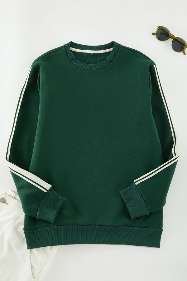 Trendyol Trendyol Emerald Green Regular Cut Striped Sweatshirt