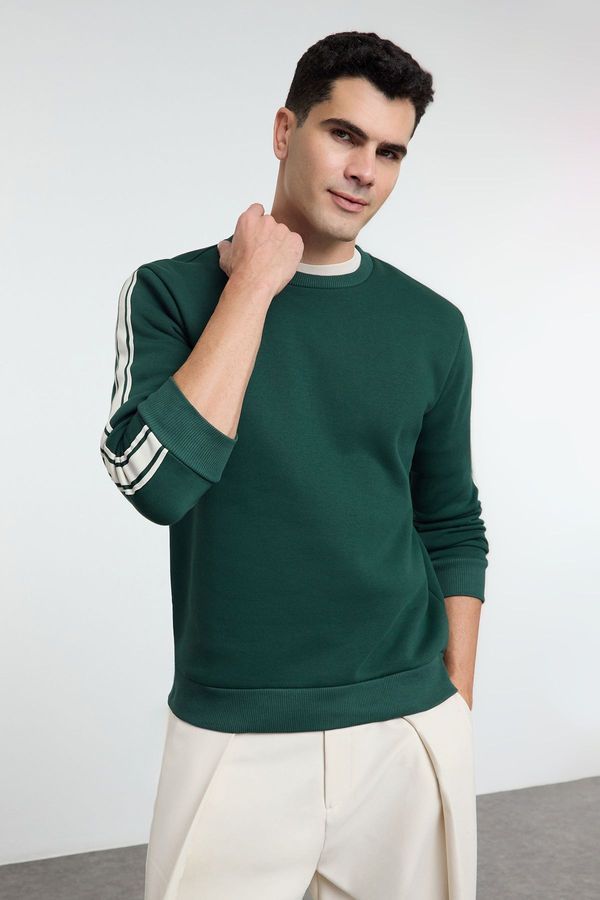 Trendyol Trendyol Emerald Green Regular/Normal Cut Striped Inside Polar Fleece Sweatshirt