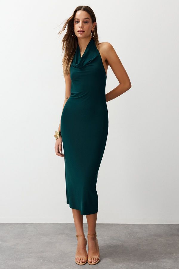 Trendyol Trendyol Emerald Green Scoop Neck Stretchy Knitted Midi Pencil Dress