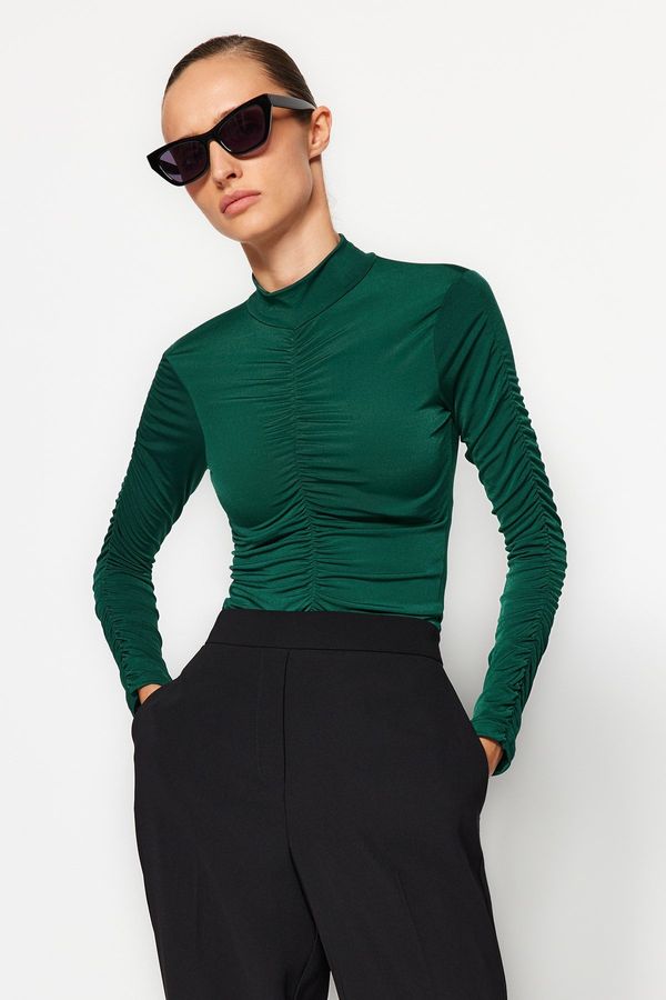 Trendyol Trendyol Emerald Green Slim Gathered Detailed Snap Snap Elastic Knitted Body