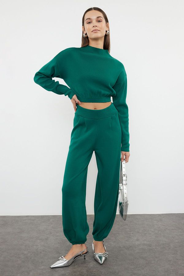 Trendyol Trendyol Emerald Green Super Crop Knitwear Bottom-Top Set with Jogger Pants