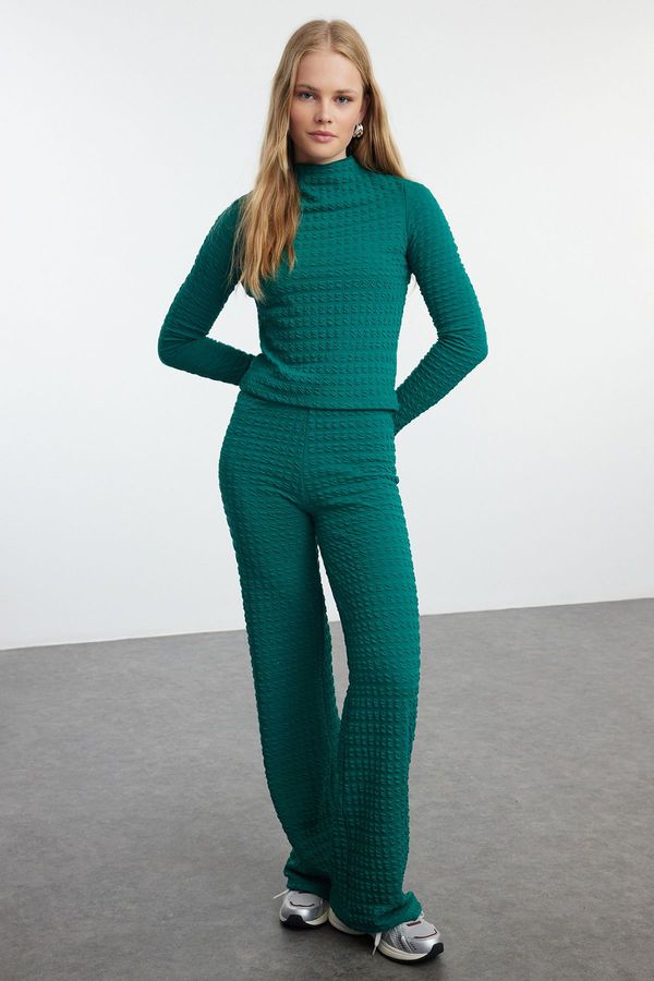 Trendyol Trendyol Emerald Green Textured Fitted Long Sleeve Stretchy Knitted Bottom-Top Set