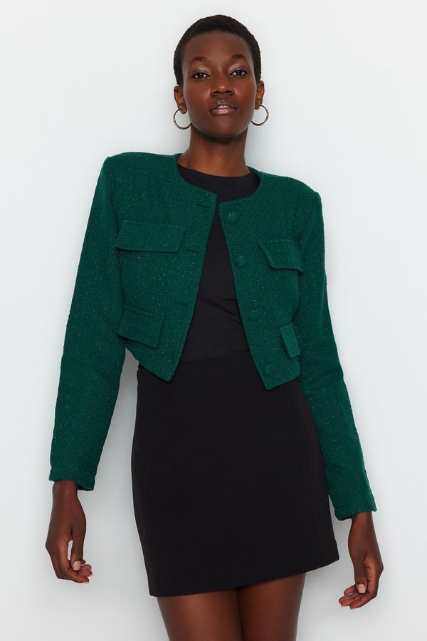 Trendyol Trendyol Emerald Green Tweed Crop Woven Jacket