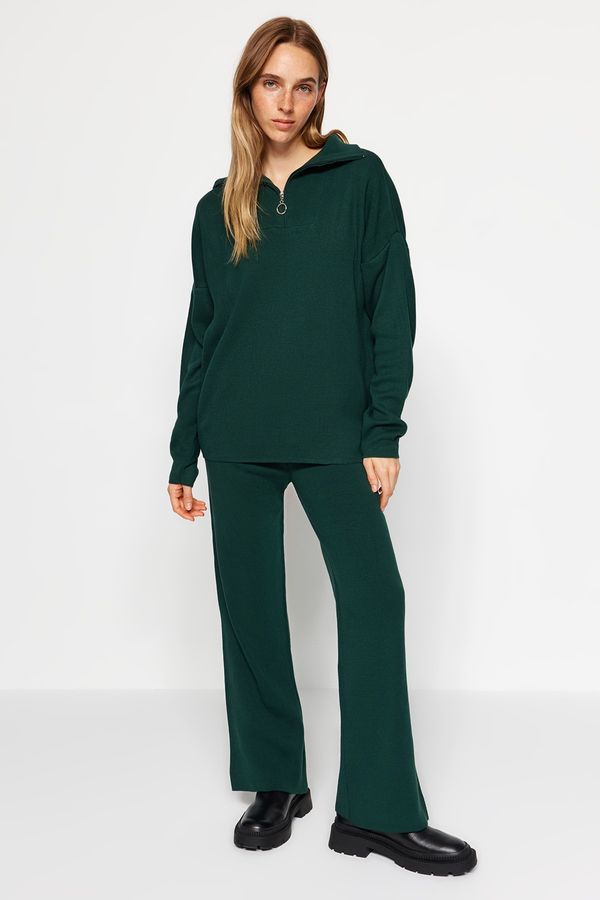 Trendyol Trendyol Emerald Green Wide Fit Zippered Knitwear Top-Top Set