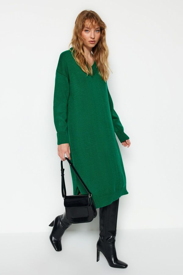 Trendyol Trendyol Emerald Maxi Sweater V-Neck Dress
