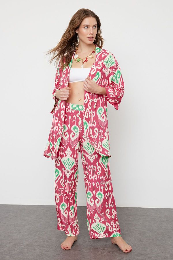 Trendyol Trendyol Ethnic Patterned Belted Woven Kimono Trouser Set