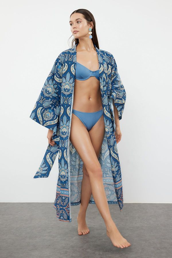 Trendyol Trendyol Ethnic Patterned Maxi Woven 100% Cotton Kimono&amp;Kaftan