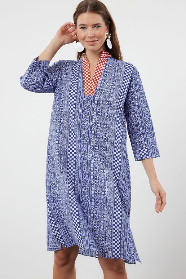 Trendyol Trendyol Ethnic Patterned Midi Woven 100% Cotton Beach Dress