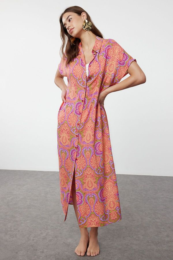 Trendyol Trendyol Ethnic Patterned Wide Fit Midi Woven Beach Dress