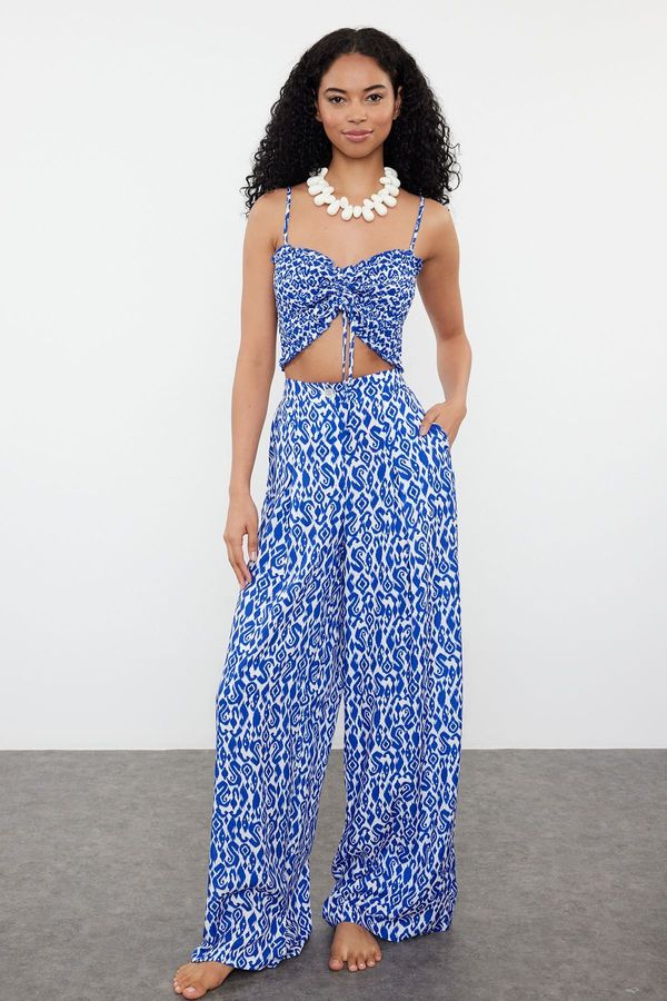 Trendyol Trendyol Ethnic Patterned Woven Ruffle Blouse Trousers Suit