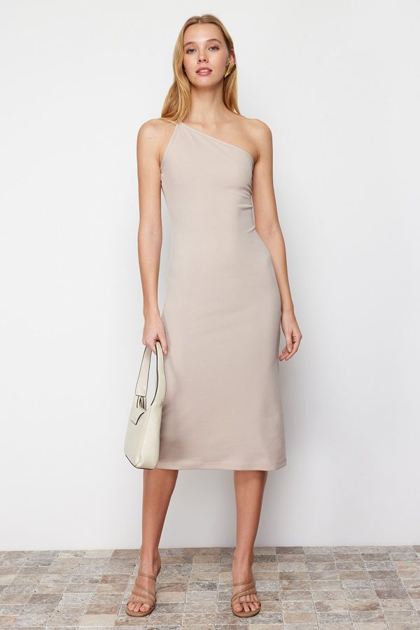 Trendyol Trendyol Fitted Midi Crepe Knitted Dress with Stone Straps