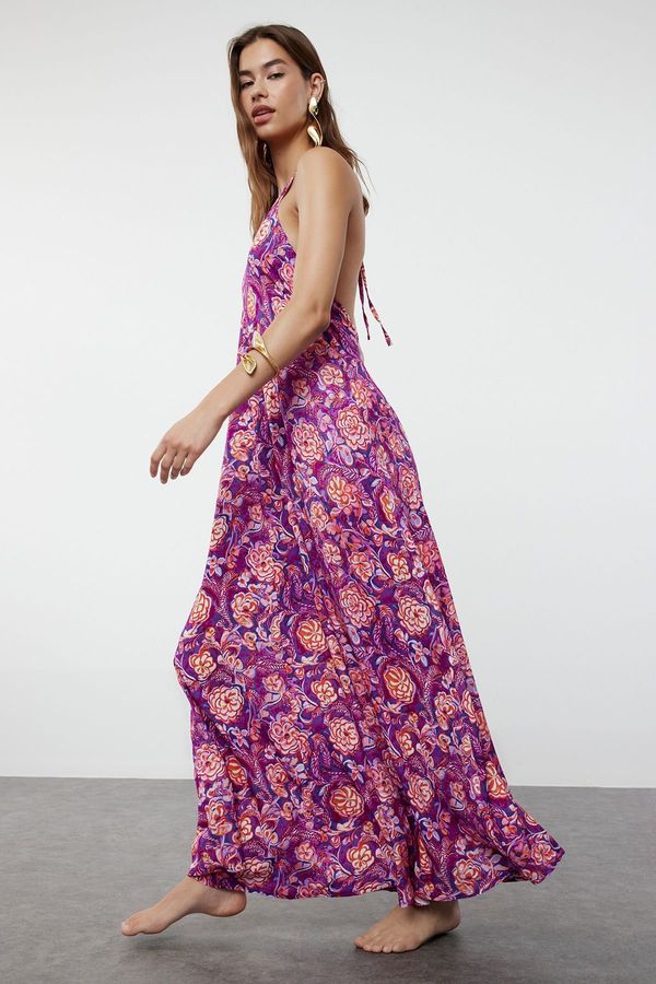 Trendyol Trendyol Floral Patterned Maxi Woven Backless Beach Dress
