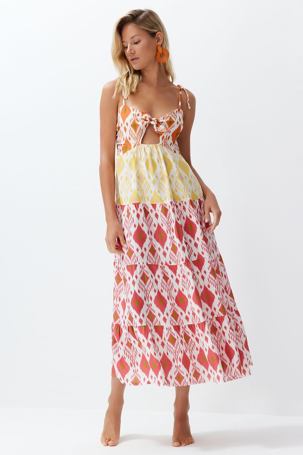 Trendyol Trendyol Floral Patterned Maxi Woven Tie-Up Beach Dress