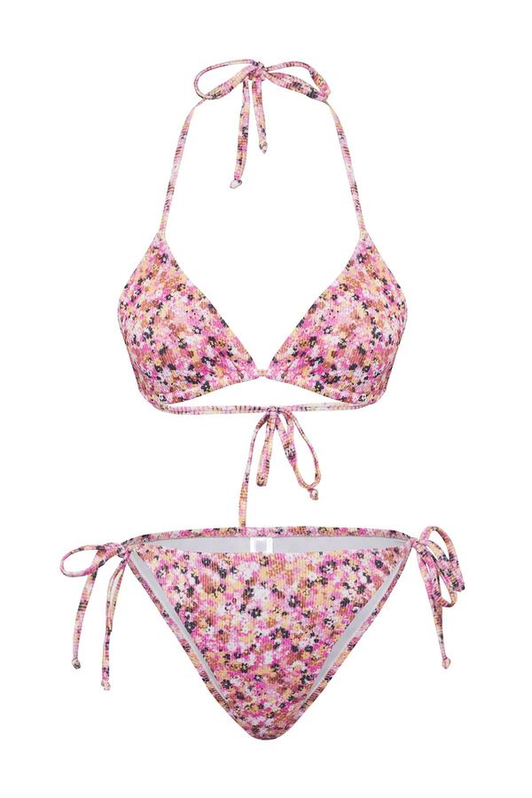 Trendyol Trendyol Floral Patterned Triangle Tied Textured Bikini Set