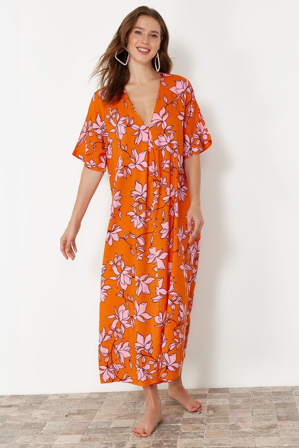 Trendyol Trendyol Floral Patterned Wide Fit Midi Woven Beach Dress