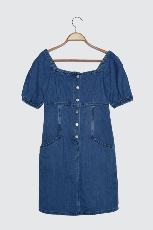 Trendyol Trendyol Front Button Denim Dress WITH Blue Balloon Sleeves