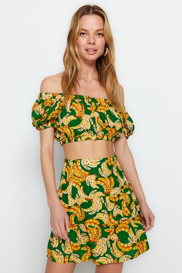 Trendyol Trendyol Fruit Patterned Woven Ruffle Blouse and Skirt Set