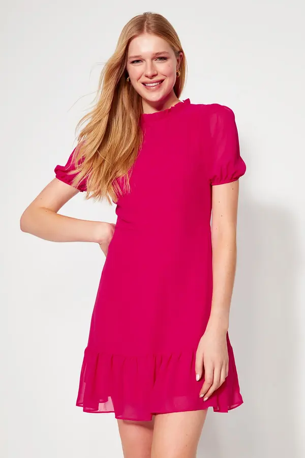 Trendyol Trendyol Fuchsia A-Cut Flounce Chiffon Lined Woven Woven Dress