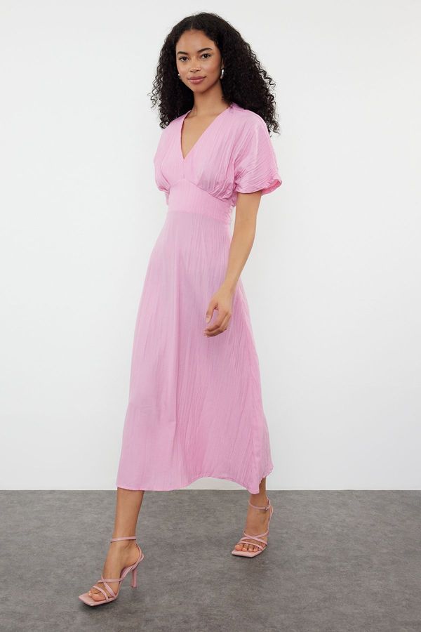 Trendyol Trendyol Fuchsia A-Line Bodice Detailed V-Neck Maxi Woven Dress