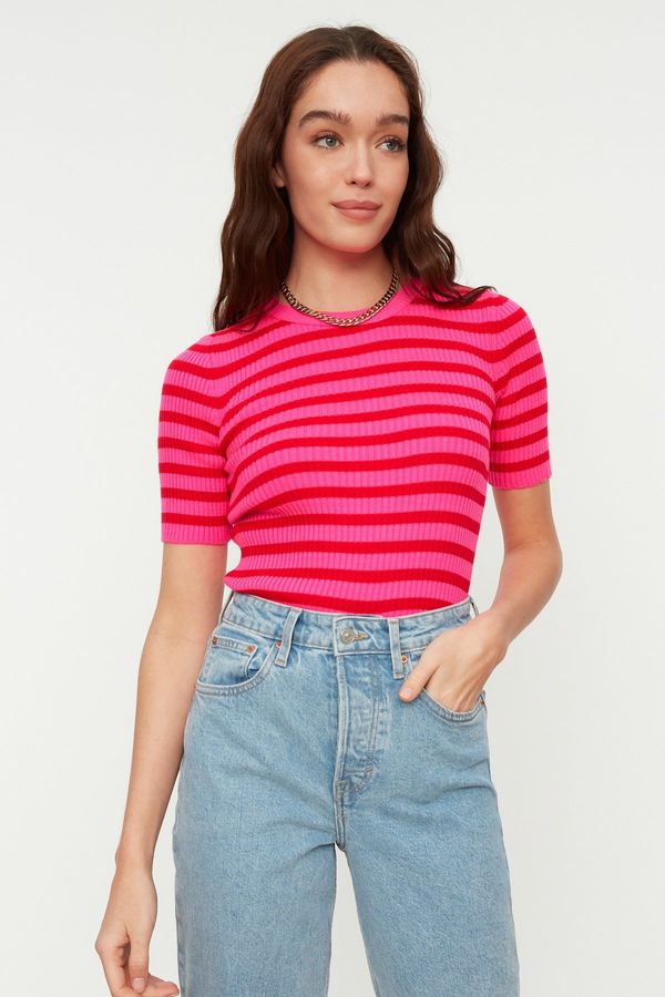 Trendyol Trendyol Fuchsia Basic Striped Knitwear Sweater