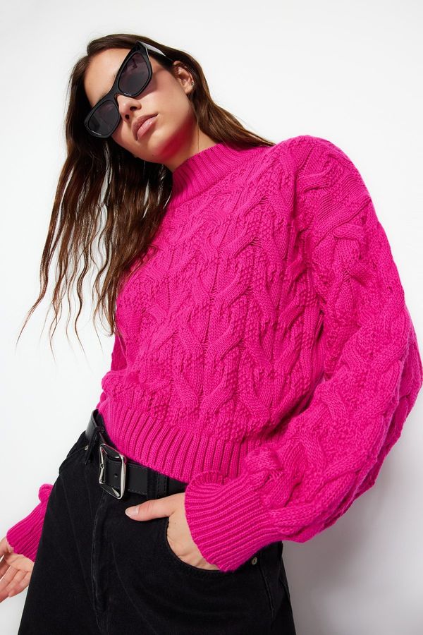 Trendyol Trendyol Fuchsia Crop High Neck Knitwear Sweater